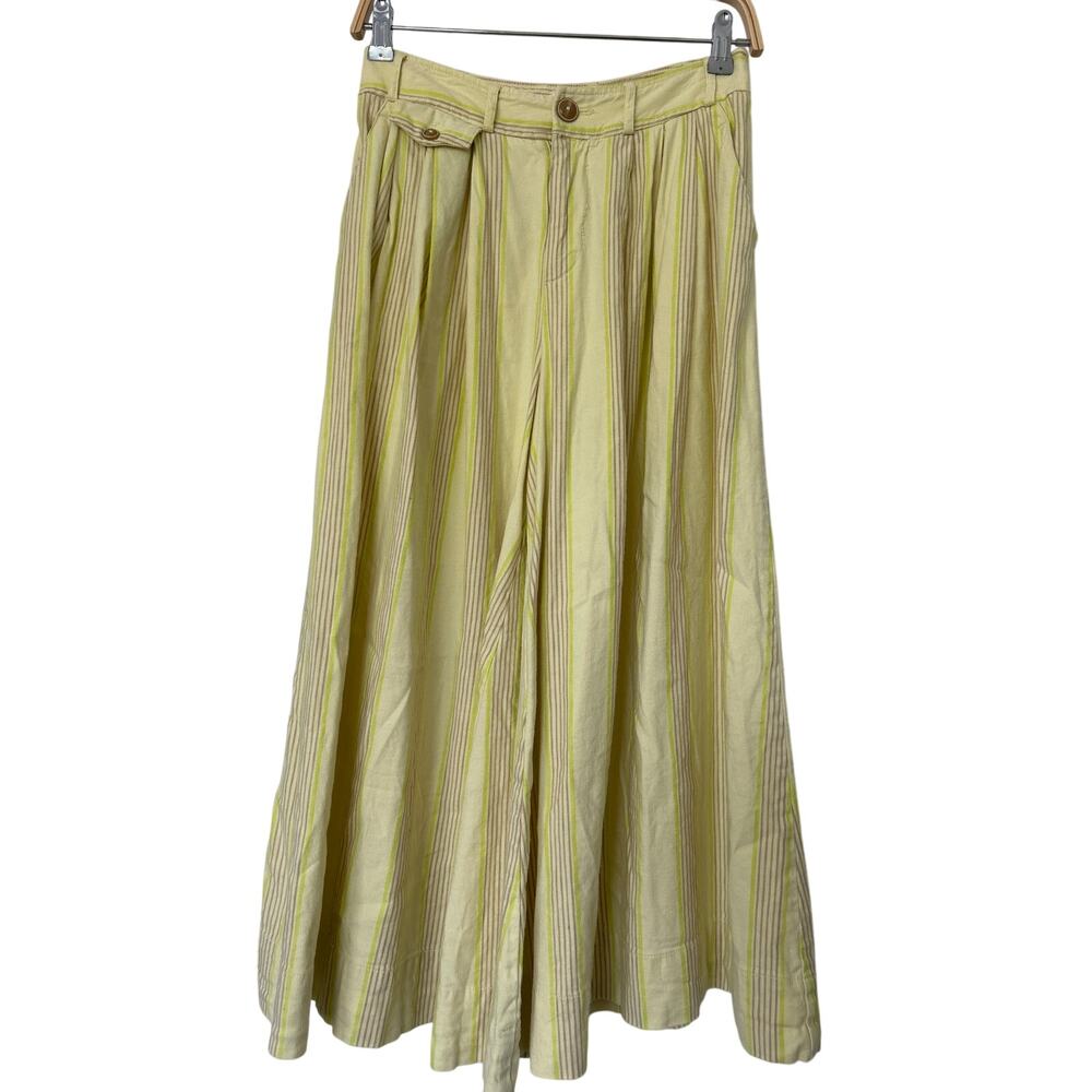 Anthropologie MAEVE Striped Volume Culottes Yellow Wide Leg Crop Pants Size 4